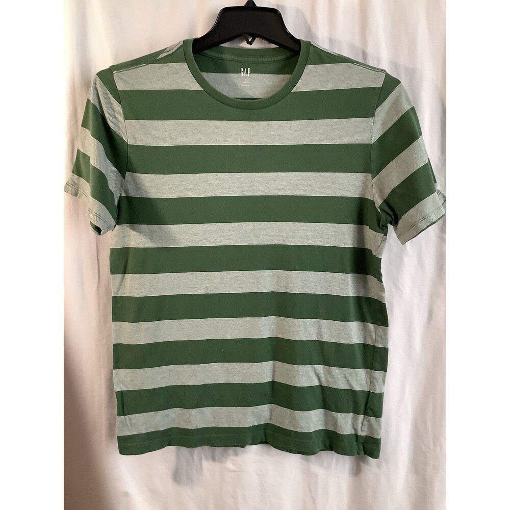Gap Everyday Men’s Medium Green Striped T-Shirt Cotton Casual Short Sleeve
